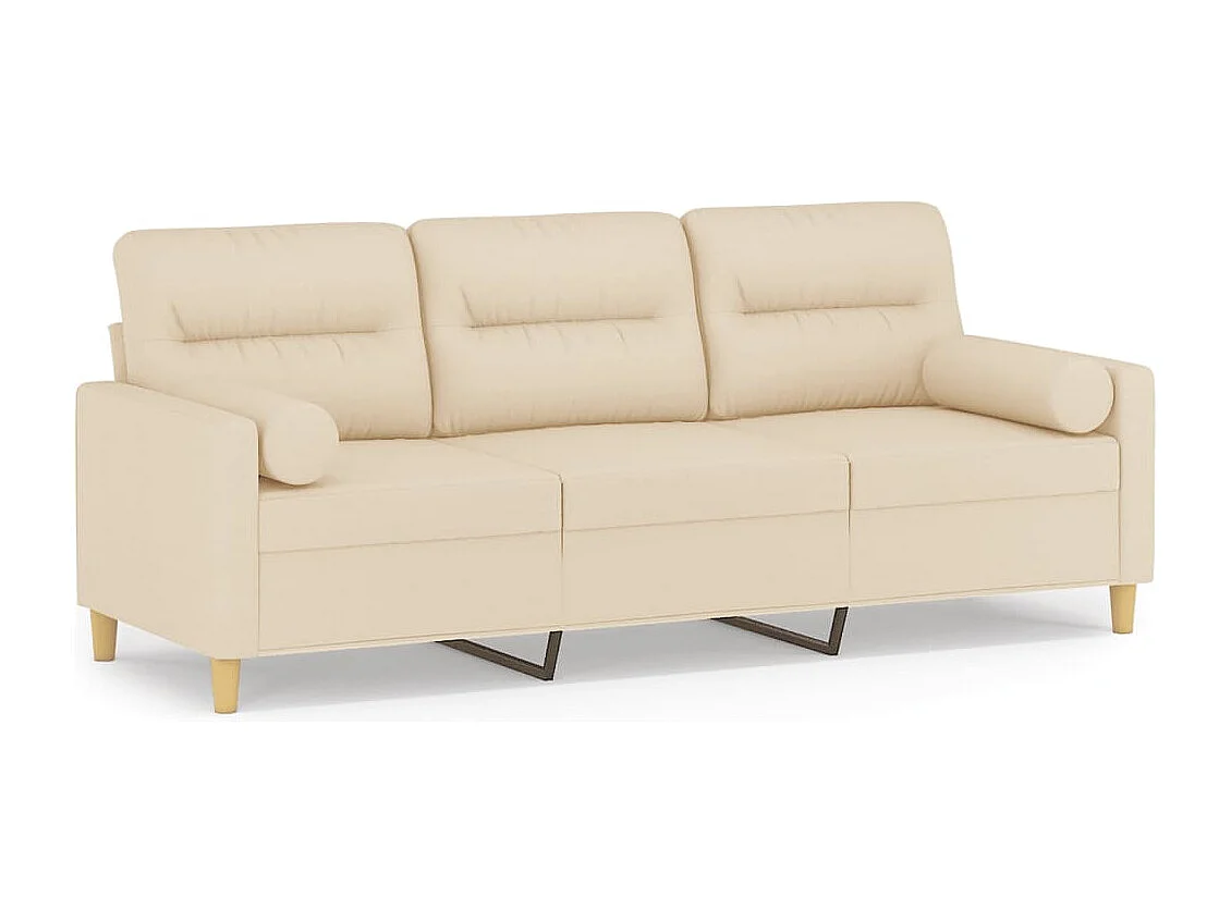 Canapé 3 places avec oreillers décoratifs crème 180 cm tissu