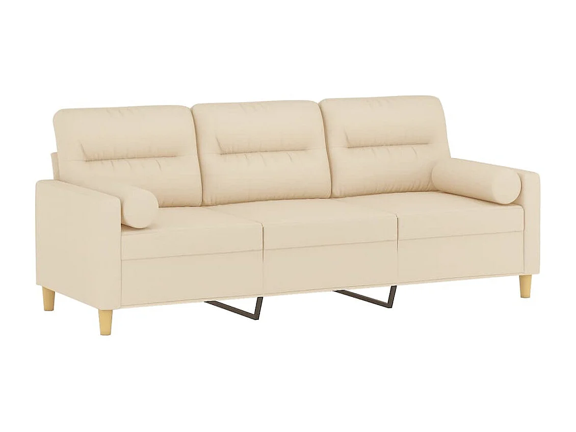 Canapé 3 places avec oreillers décoratifs crème 180 cm tissu
