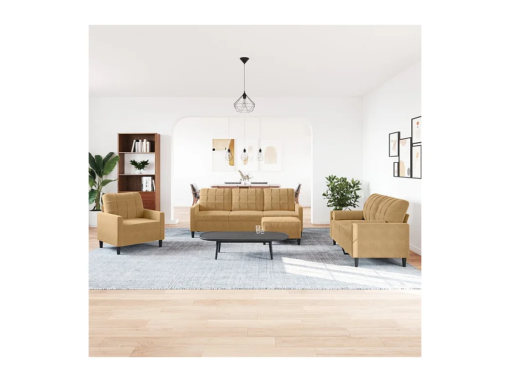 Ensemble de canapés 4 pcs avec coussins Marron Velours