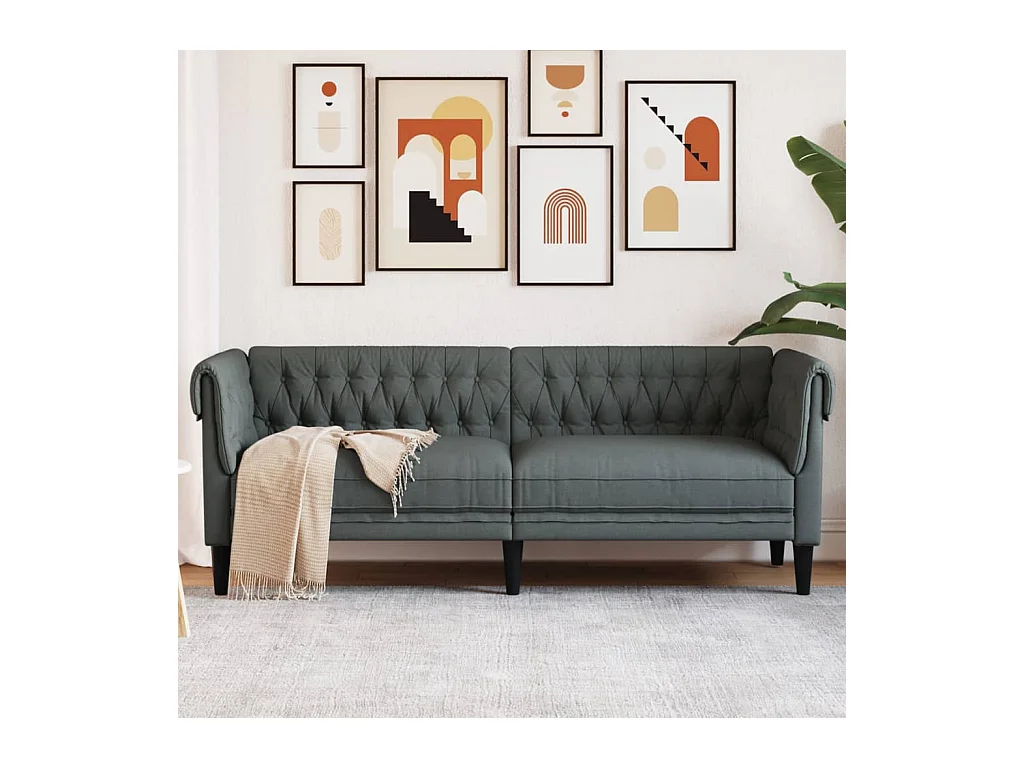 Driezitsbank Chesterfield-stijl stof donkergrijs