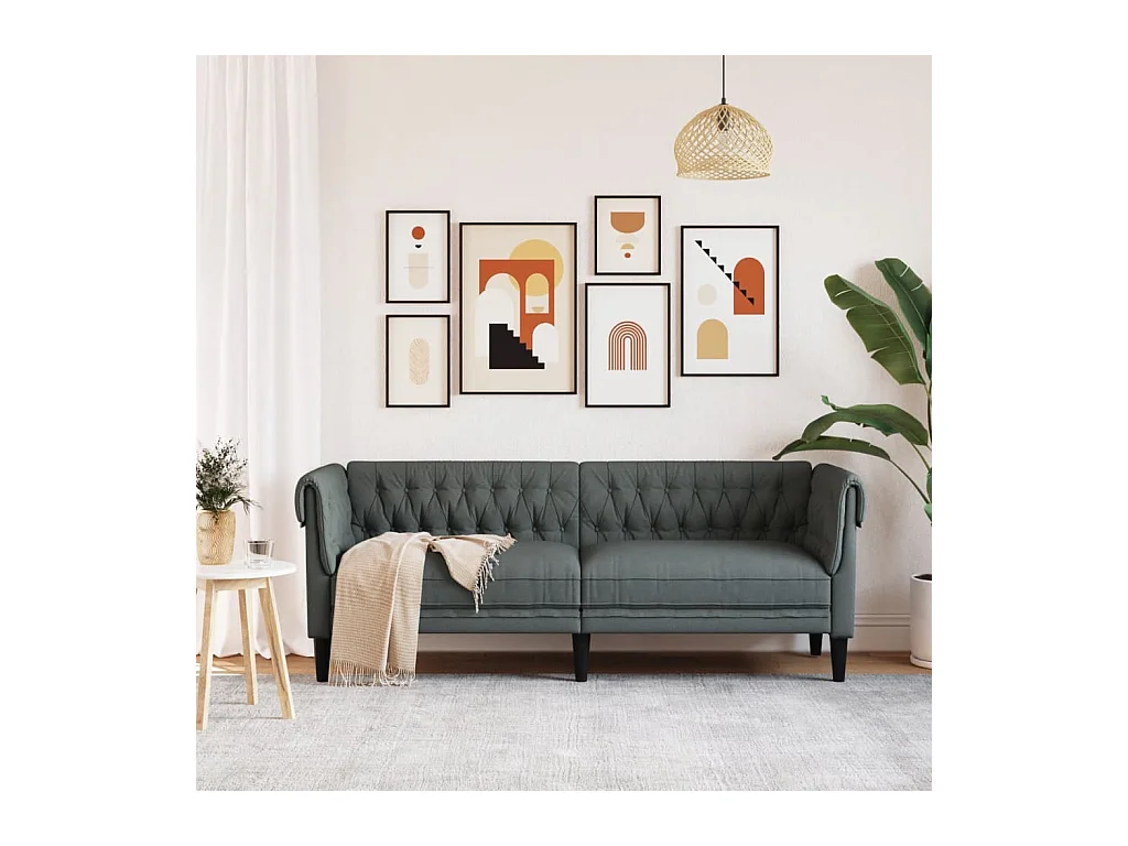 Canapé Chesterfield 3 places gris foncé tissu