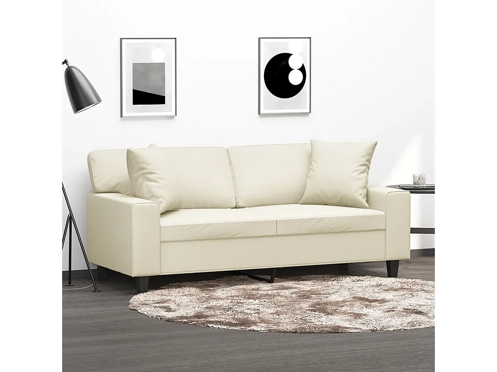 Sofá 2 lugares + almofadas decorativas 140cm couro artif. creme
