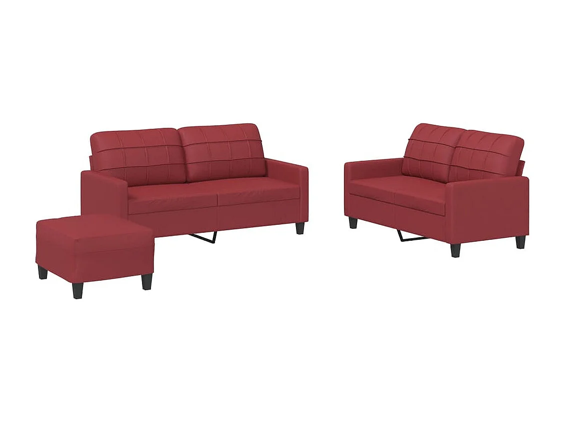 Set di Divani 3 pz con Cuscini Rosso Vino in Similpelle