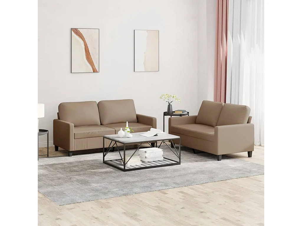 Ensemble de canapés 2 pcs avec coussins Cappuccino Similicuir