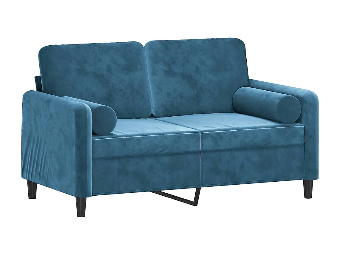 Sofá 2 lugares c/ almofadas decorativas 120 cm veludo azul