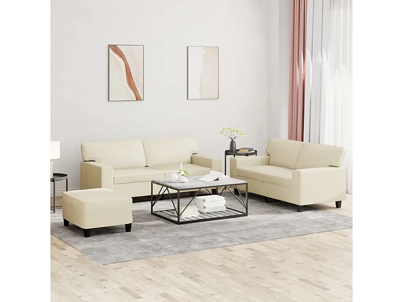 3-tlg. Sofagarnitur Creme Kunstleder