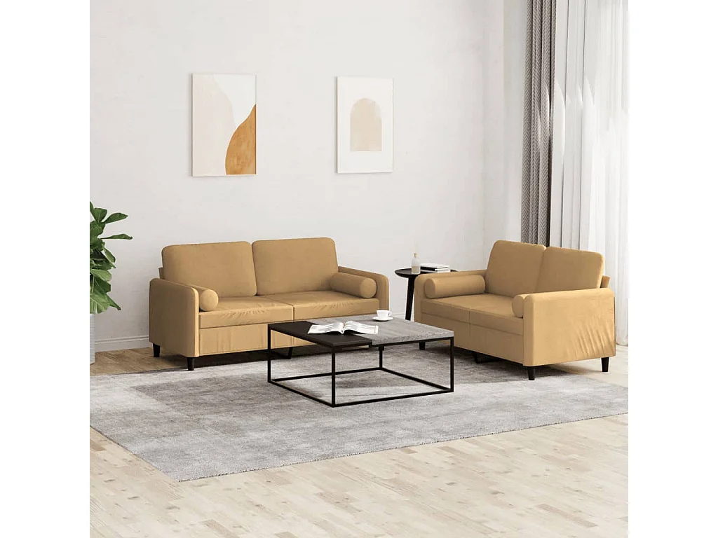 Ensemble de canapés 2 pcs avec coussins marron velours