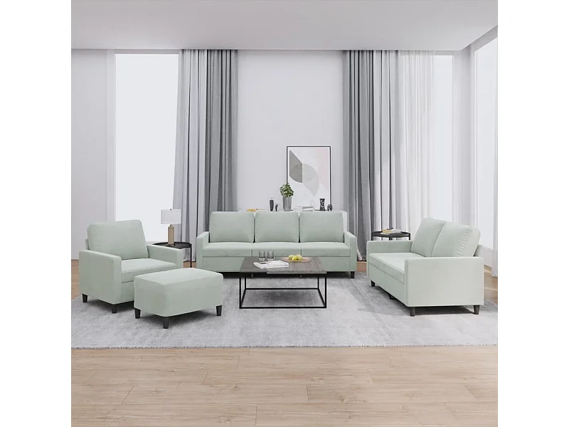 Set di Divani 4 pz con Cuscini Grigio Chiaro in Velluto