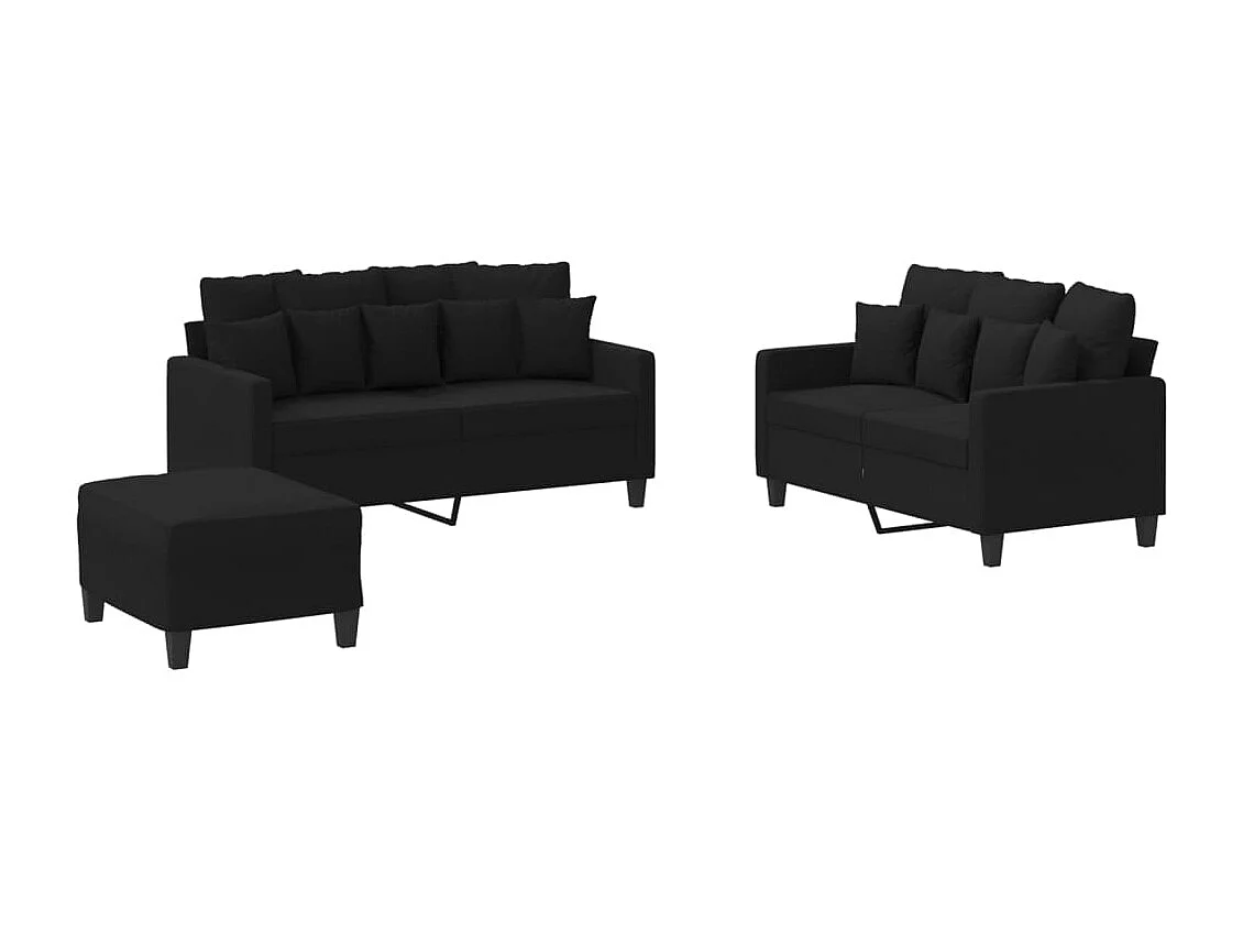 3 pcs conjunto de sofás com almofadões tecido preto