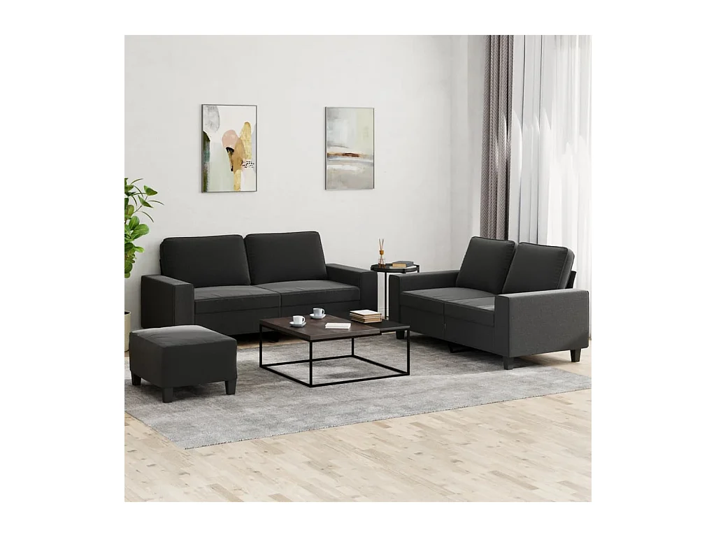 Ensemble de canapés 3 pcs noir tissu