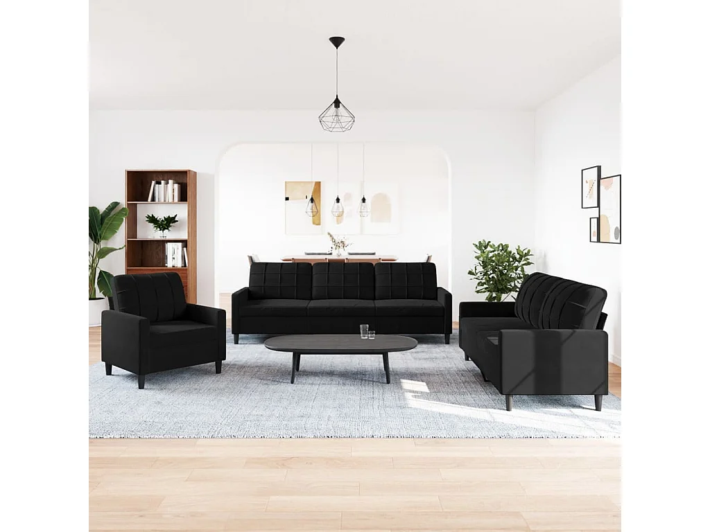 Ensemble de canapés 3 pcs avec coussins Noir Velours