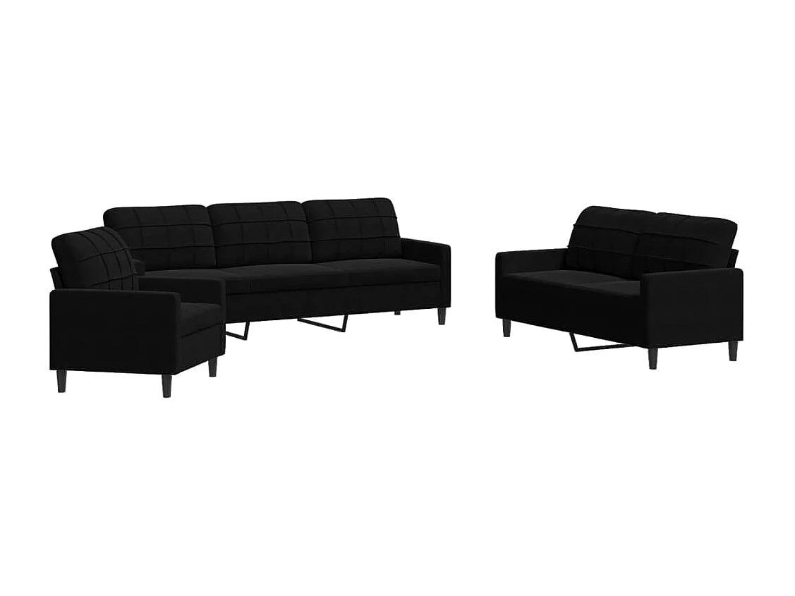 Ensemble de canapés 3 pcs avec coussins Noir Velours