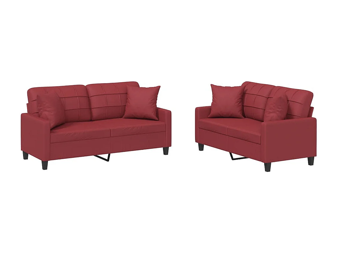 Set di Divani 2 pz con Cuscini Rosso Vino in Similpelle