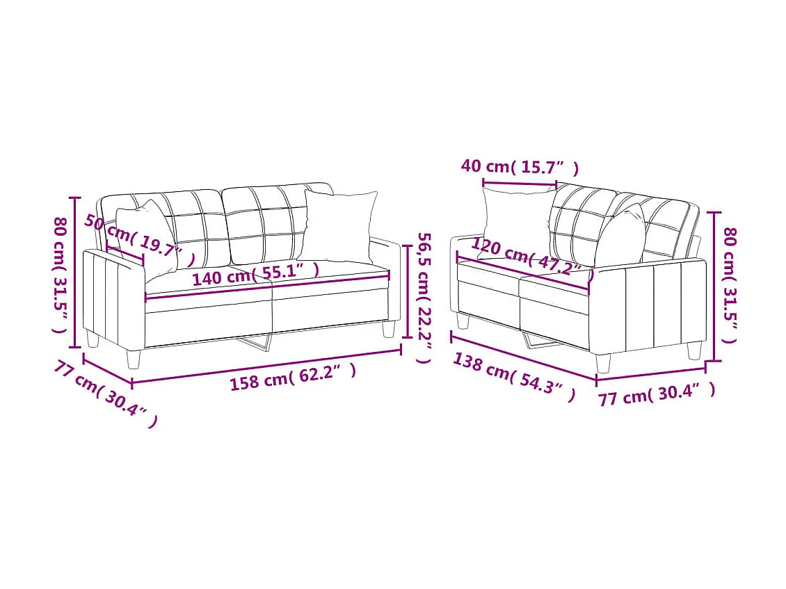 Set di Divani 2 pz con Cuscini Rosso Vino in Similpelle