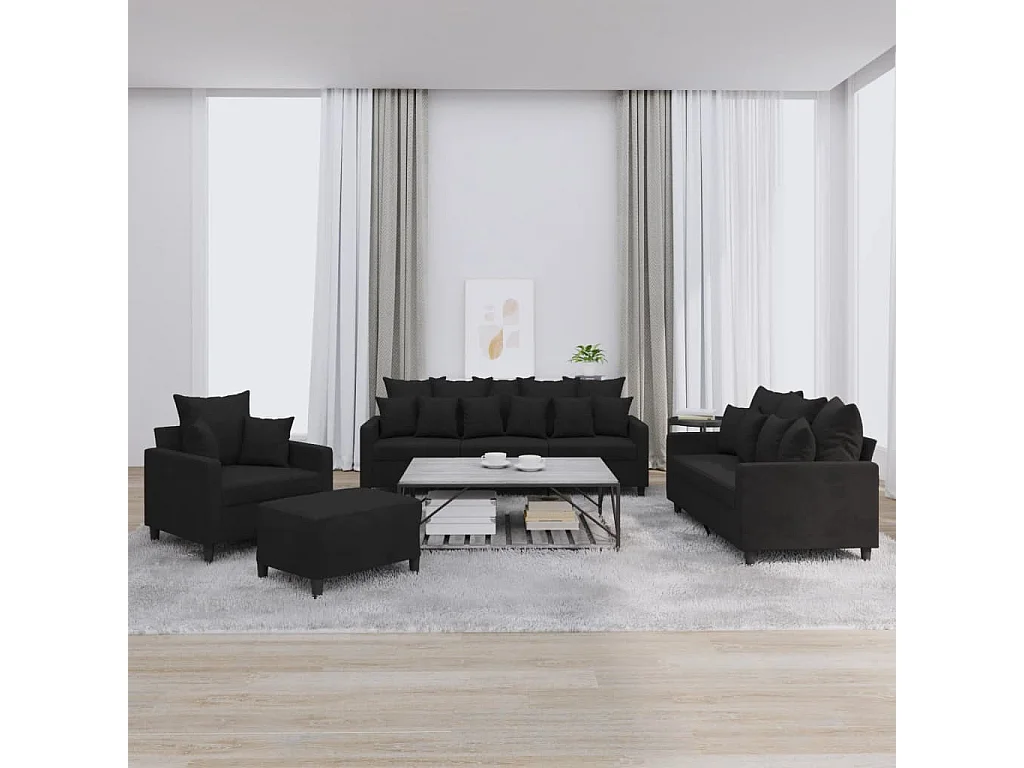Ensemble de canapés 4 pcs avec coussins Noir Velours
