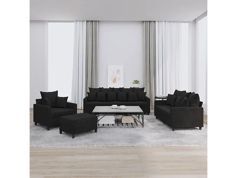 Ensemble de canapés 4 pcs avec coussins Noir Velours