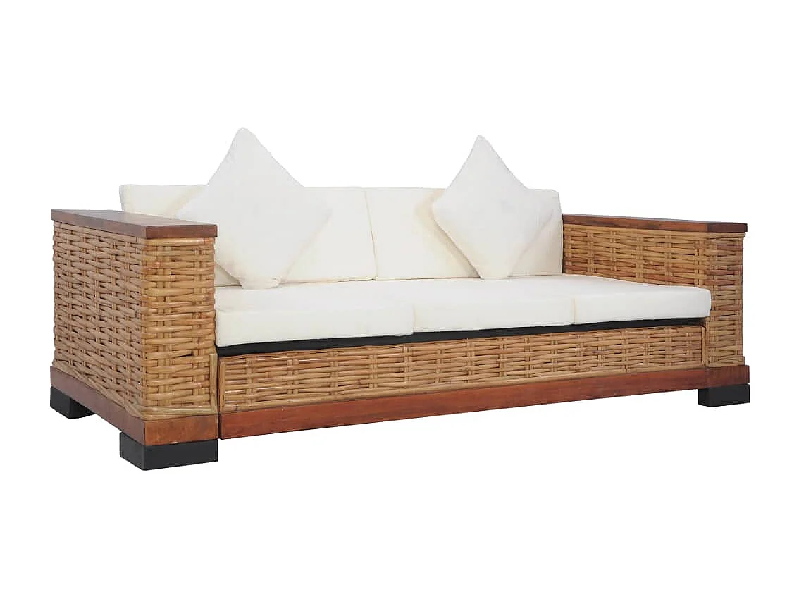 3-delig Bankstel met kussens natuurlijk rattan bruin