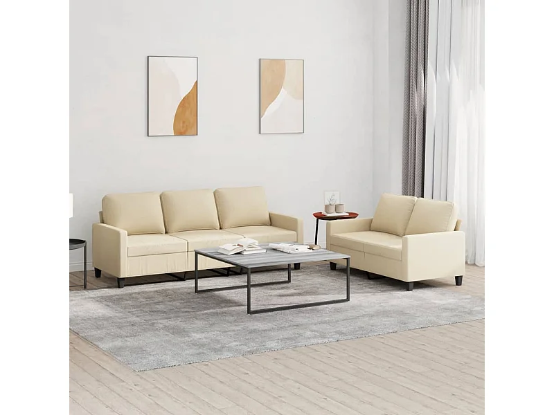 Set di Divani 2 pz con Cuscini Crema in Tessuto