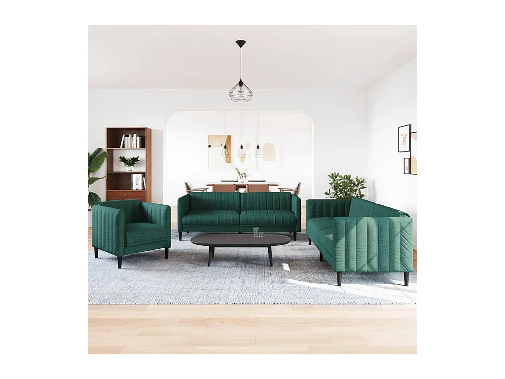 Ensemble de canapés 3 pcs vert foncé tissu