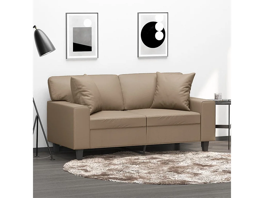 Tweezitsbank met sierkussens 120 cm kunstleer cappuccinokleurig