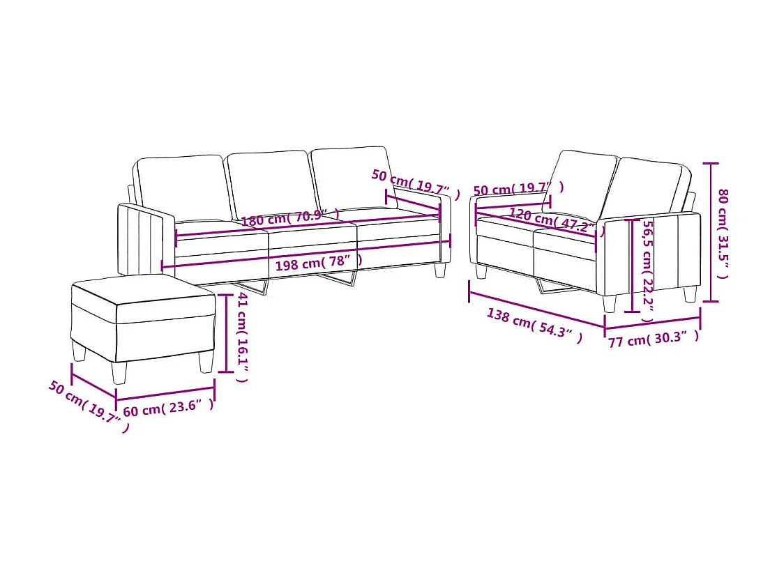 3-tlg. Sofagarnitur mit Kissen Schwarz Kunstleder