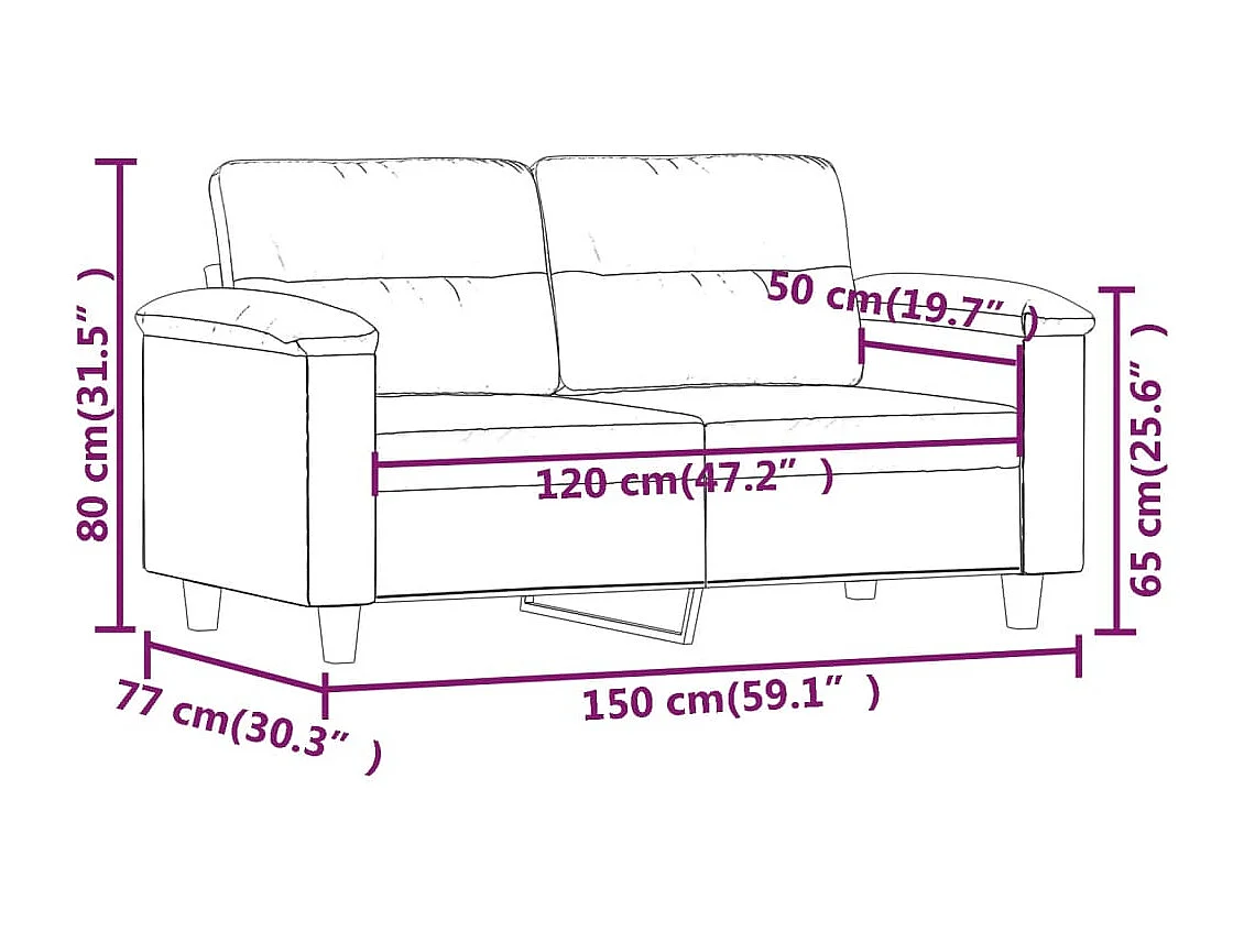 Tweezitsbank 120 cm kunstleer crèmekleurig