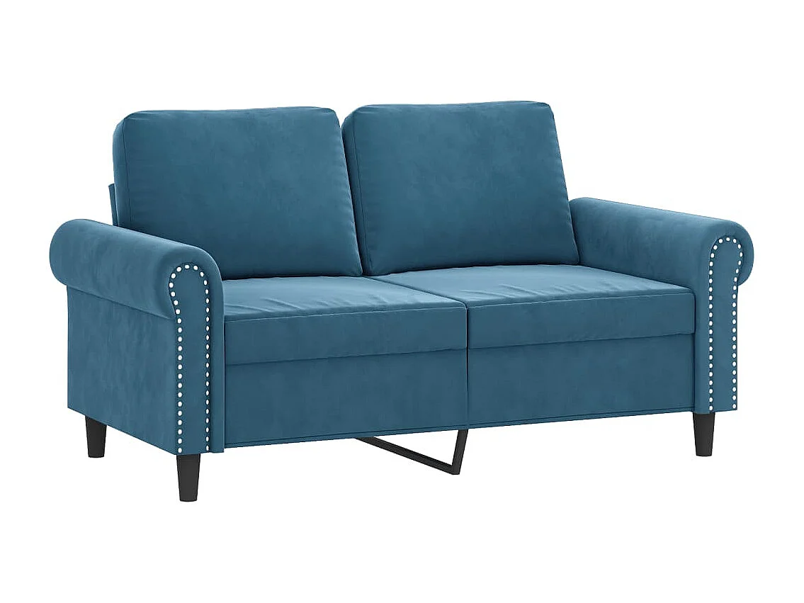 Divano a 2 Posti con Cuscini Blu 120 cm in Velluto