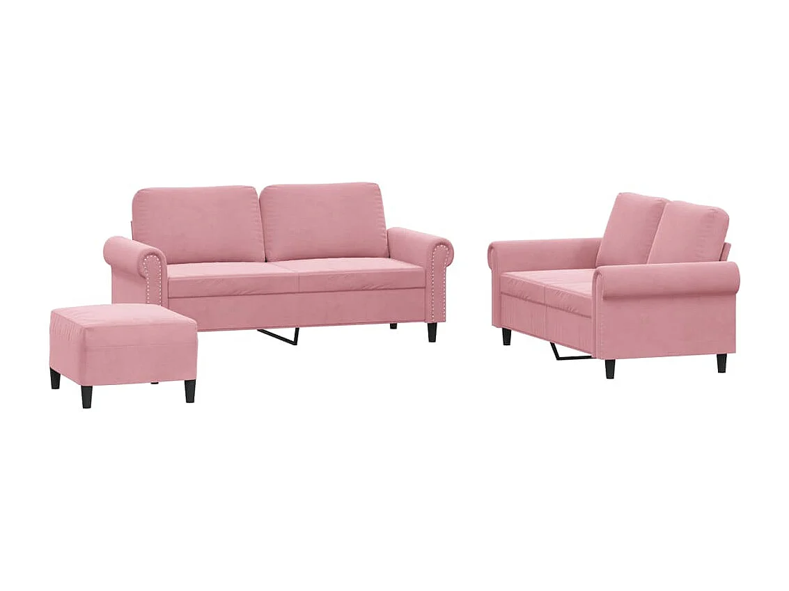 Set di Divani 3 pz con Cuscini rosa in Velluto
