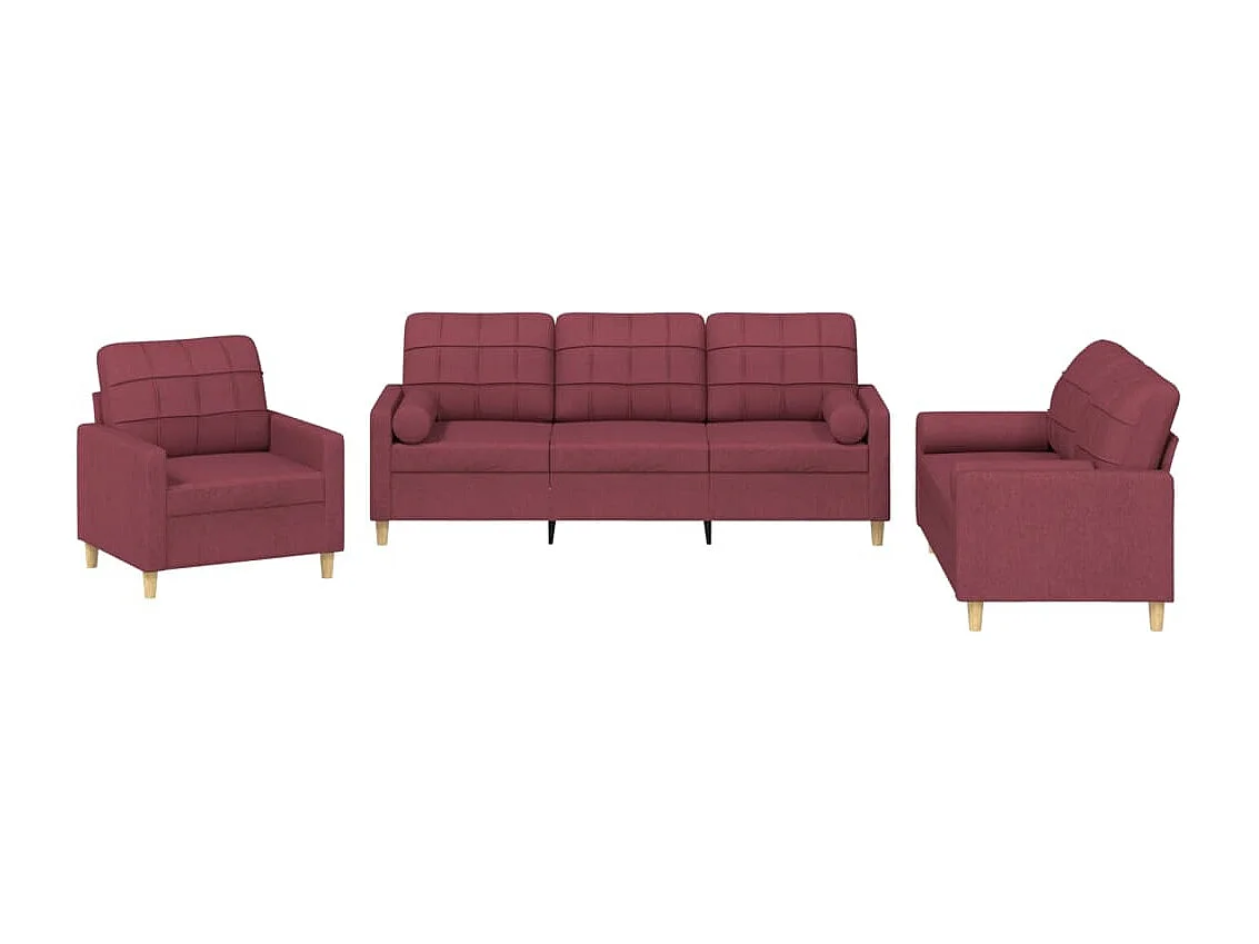 Ensemble de canapés 3 pcs avec coussins rouge bordeaux tissu