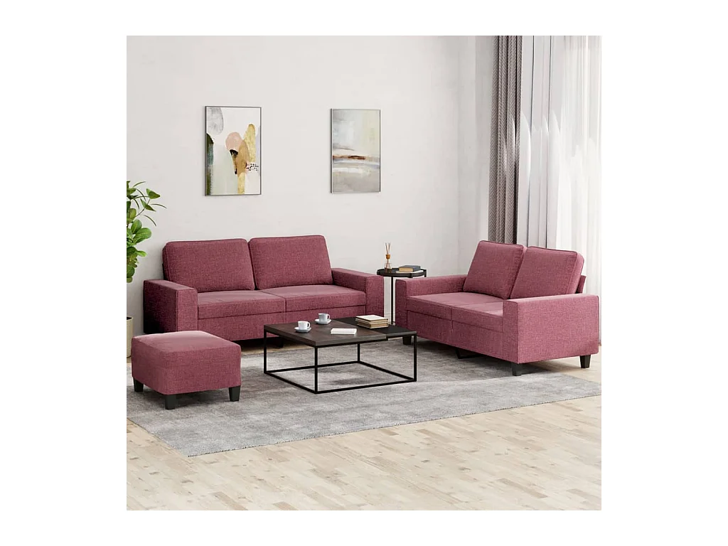 Ensemble de canapés 3 pcs rouge bordeaux tissu