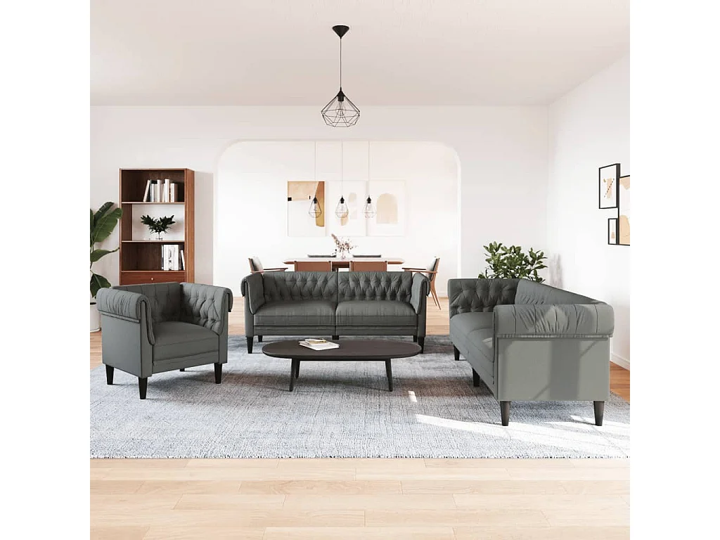 Ensemble de canapés 3 pcs gris foncé tissu