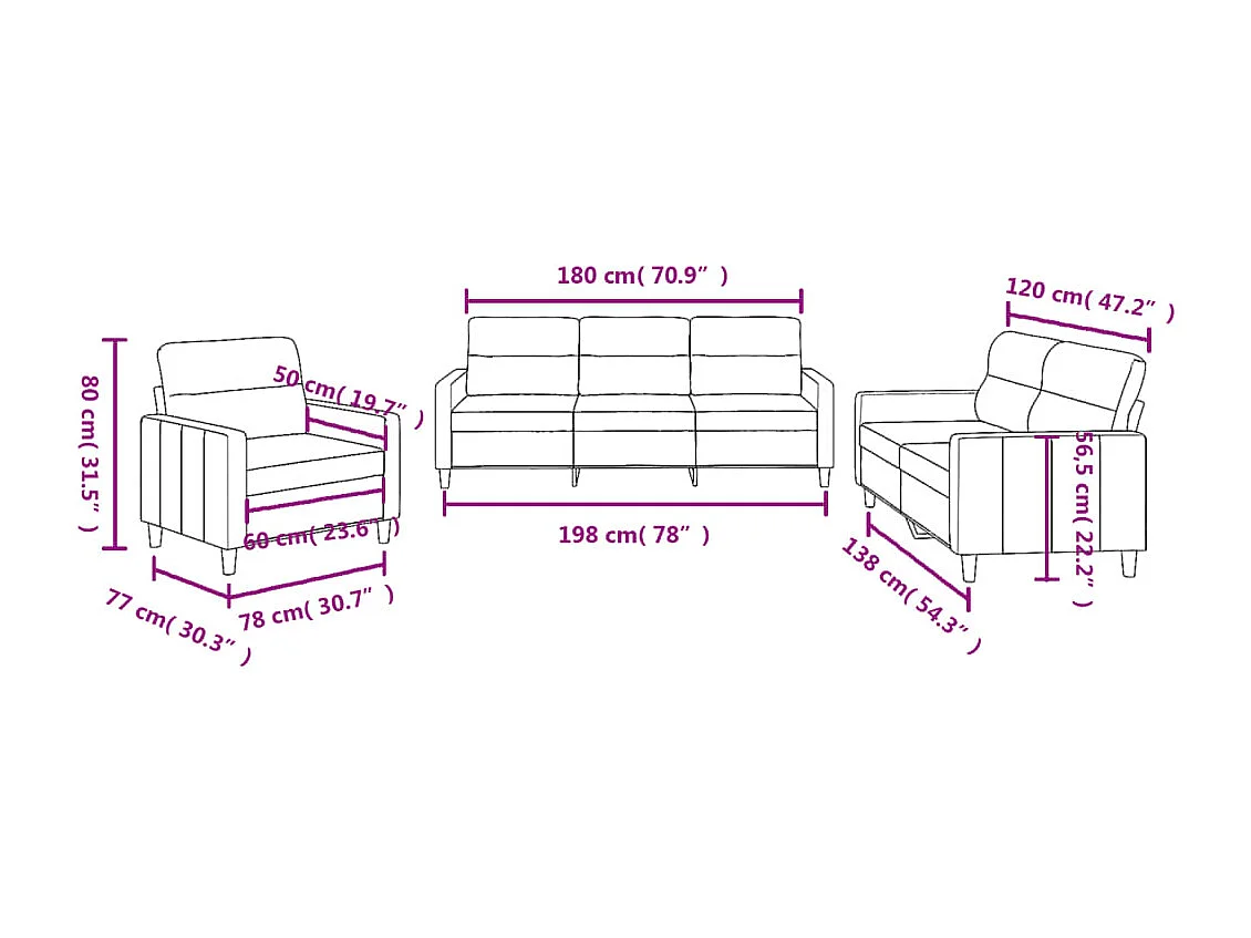Ensemble de canapés 3 pcs avec coussins Marron Tissu