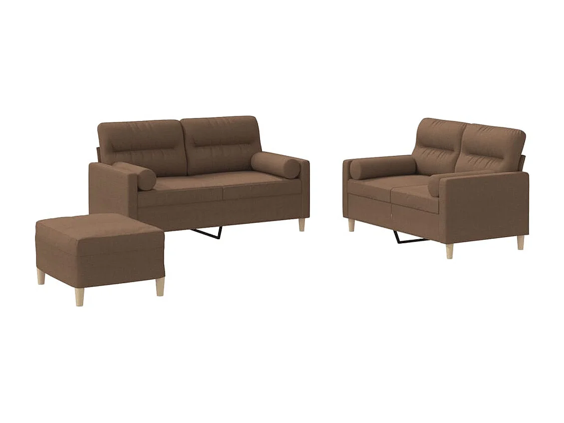 3 pcs conjunto de sofás com almofadas tecido castanho