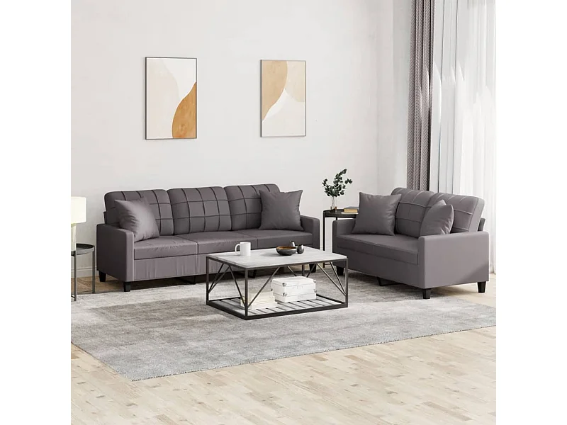Set di Divani 2 pz con Cuscini Grigio in Similpelle