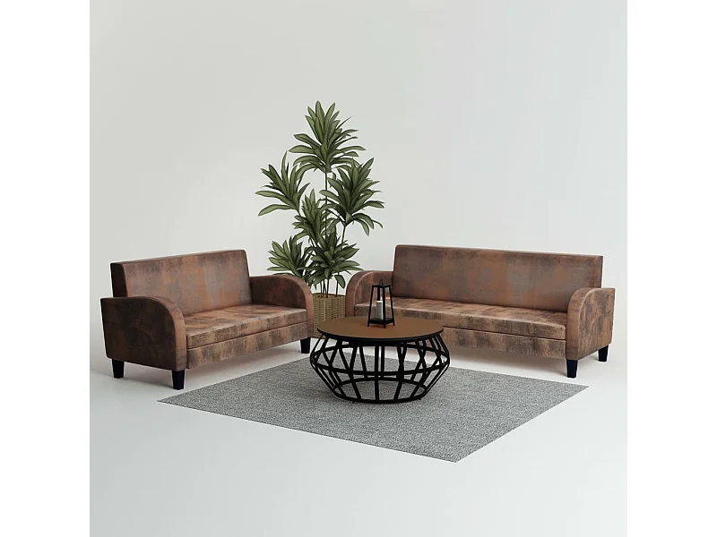 Ensemble de canapés 2 pcs Daim synthétique Marron