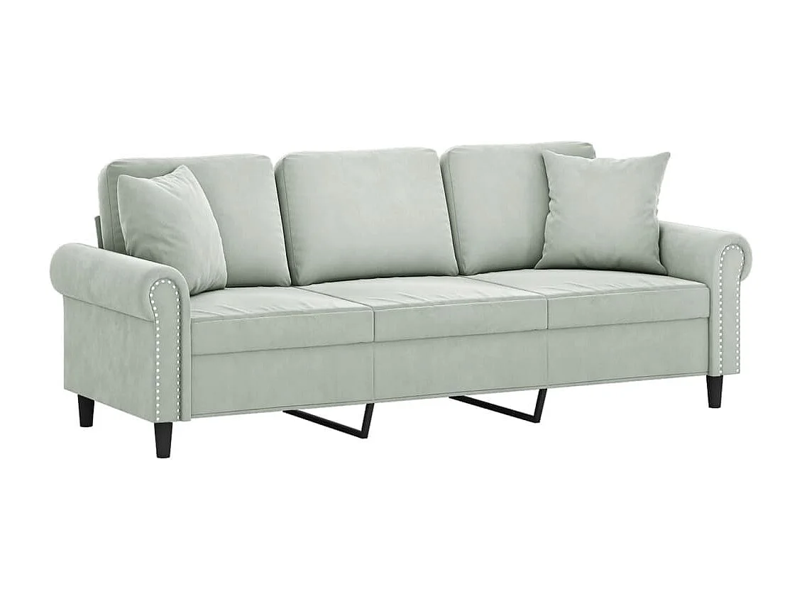 Canapé 3 places avec oreillers gris clair 180 cm velours
