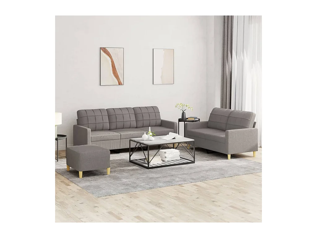 Set di Divani 3 pz con Cuscini Tortora in Tessuto