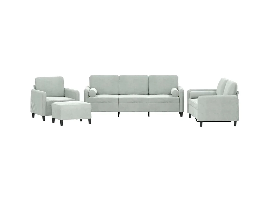 4-delige Loungeset met kussens fluweel lichtgrijs