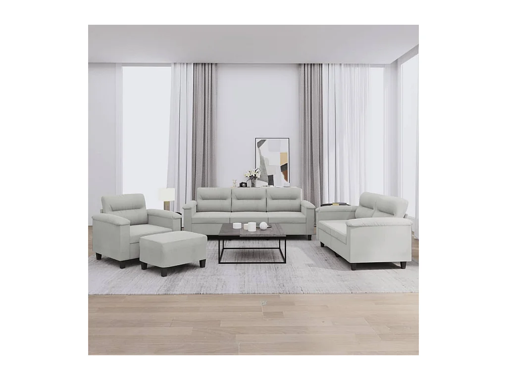Ensemble de canapés 4 pcs coussins gris clair tissu microfibre