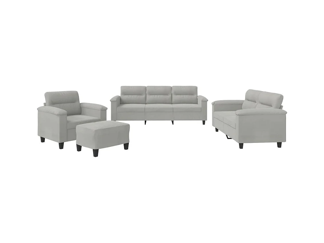 Ensemble de canapés 4 pcs coussins gris clair tissu microfibre