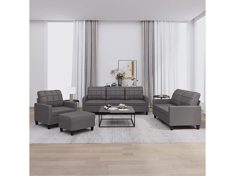 Ensemble de canapés 4 pcs avec coussins Gris Similicuir