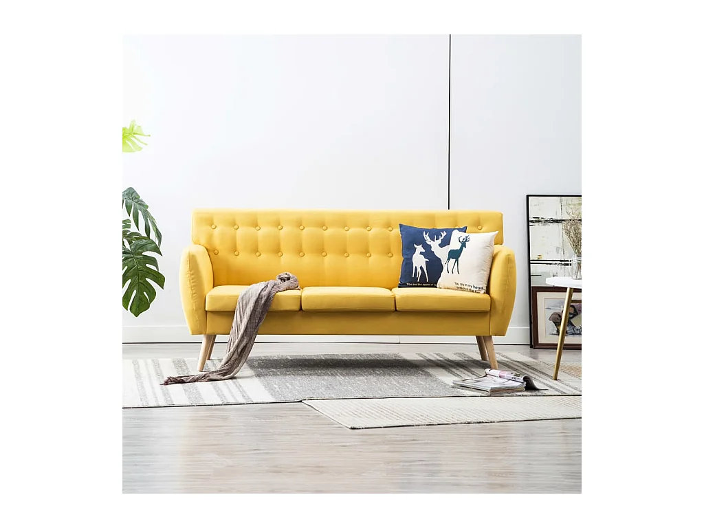 Divano a 3 Posti Rivestito in Tessuto 172x70x82 cm Giallo