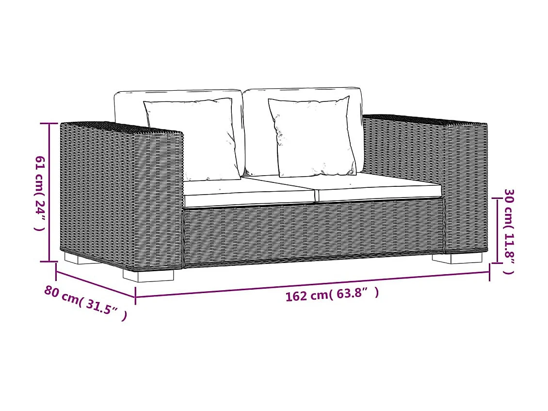 Ensemble de canapé 2 places 7 pièces Rotin véritable