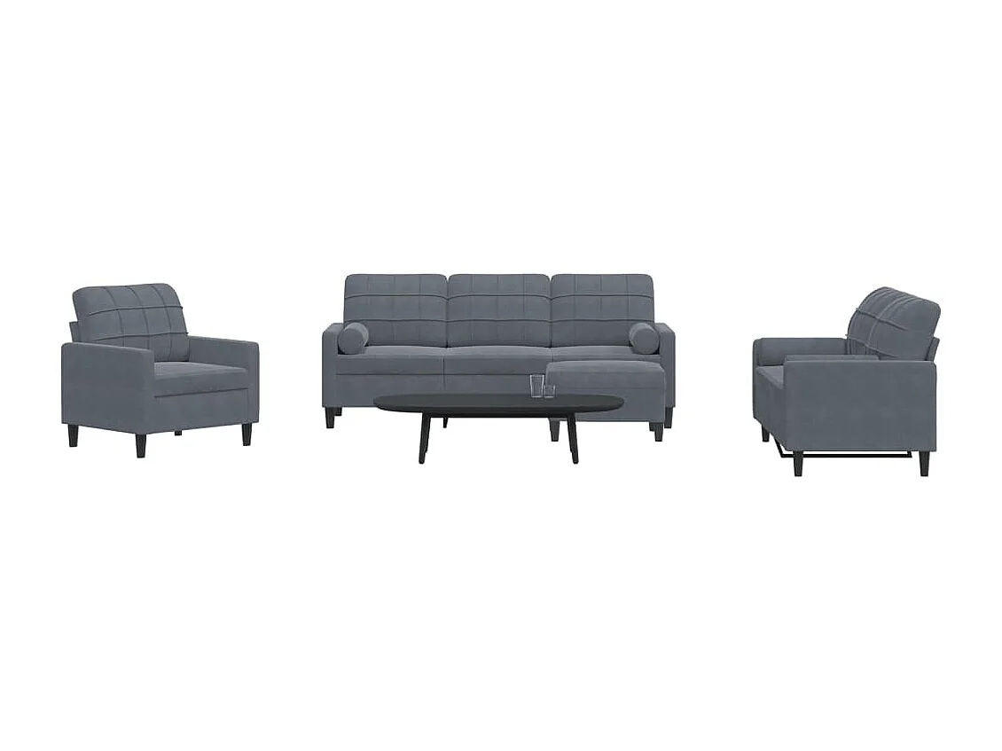 4-delige Loungeset met kussens en bolsters fluweel donkergrijs