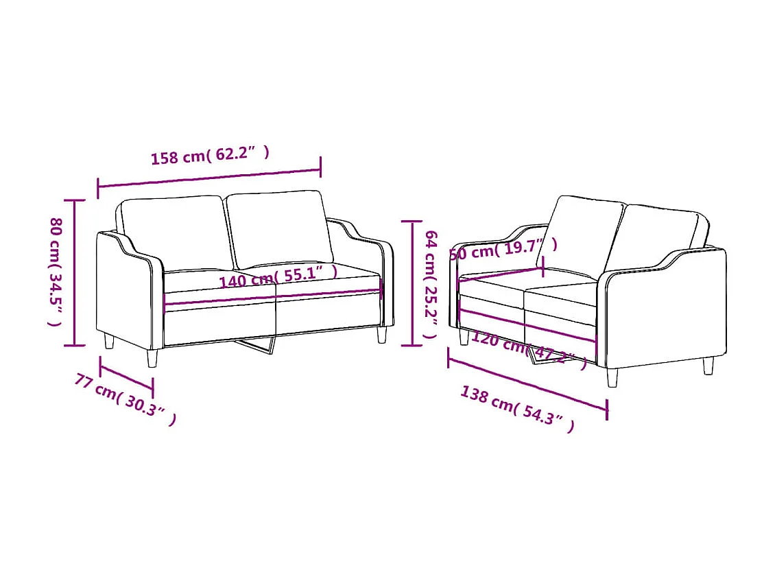 2-delige Loungeset met kussens stof crèmekleurig