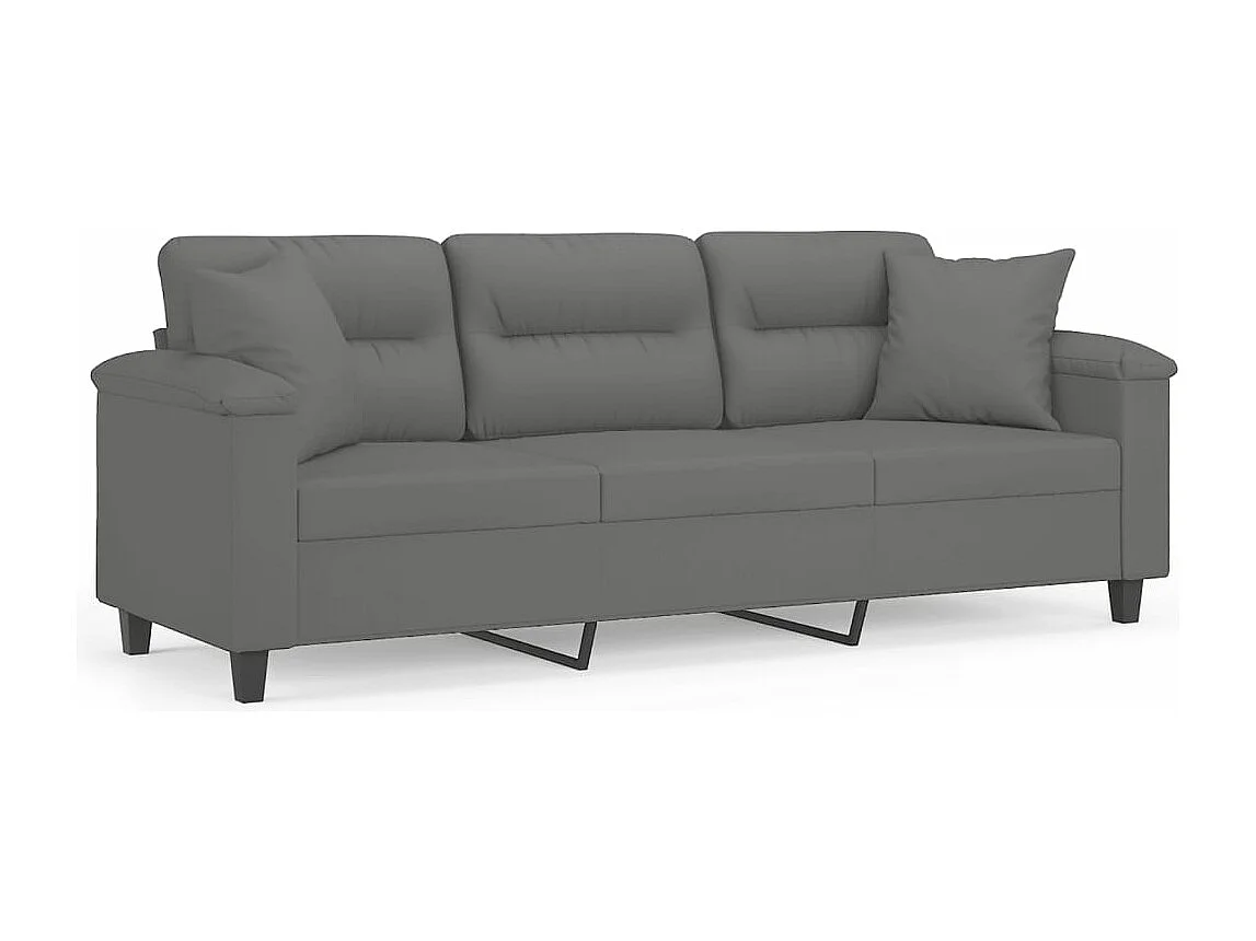 Sofá 3 lugares c/ almofadas 180 cm microfibra cinzento-escuro