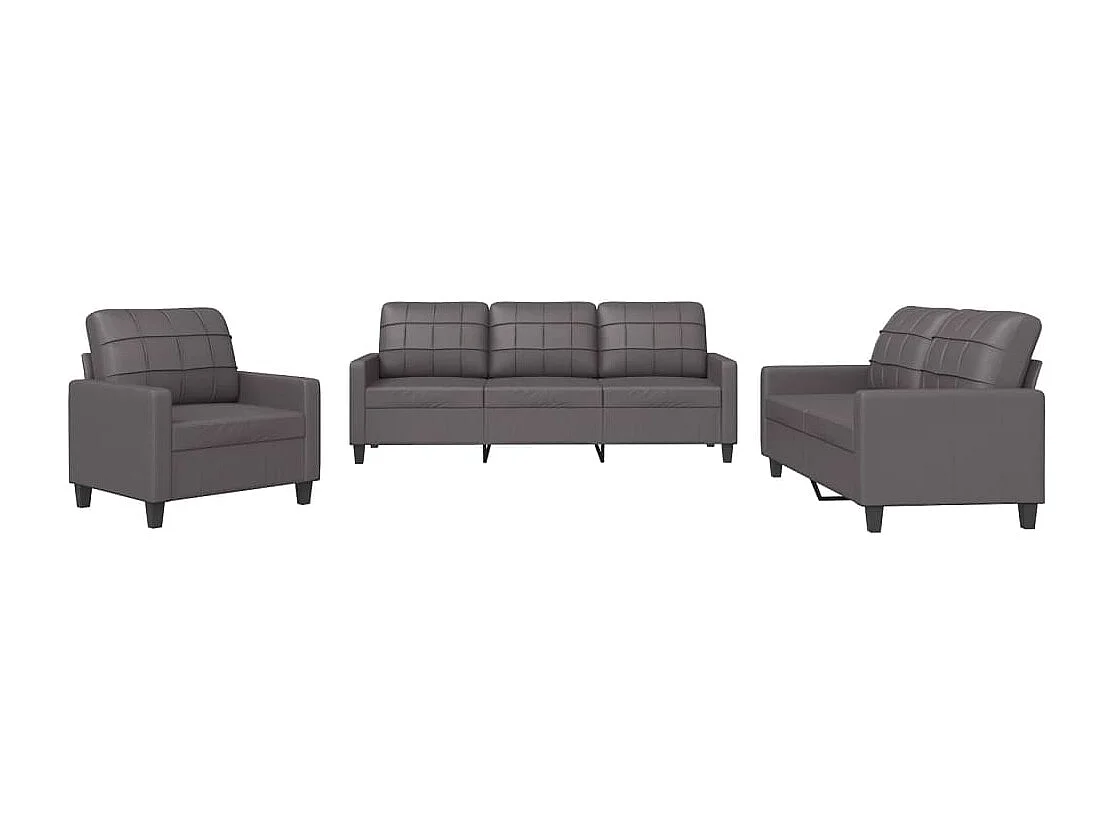 Set di Divani 3 pz con Cuscini Grigio in Similpelle