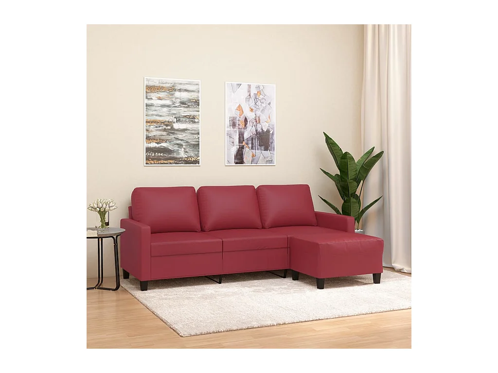 Canapé à 3 places repose-pieds Rouge bordeaux 180 cm Similicuir