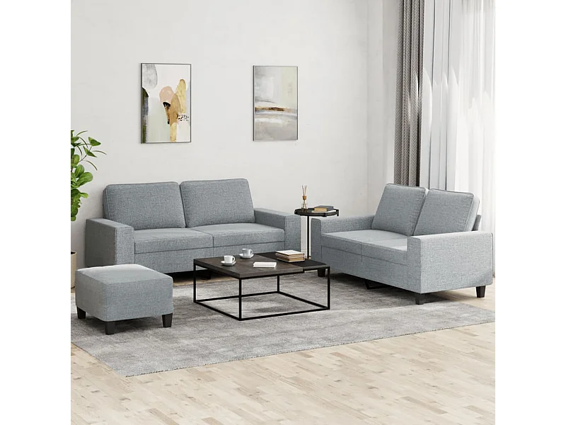 Set di Divani 3 pz Grigio Chiaro in Tessuto