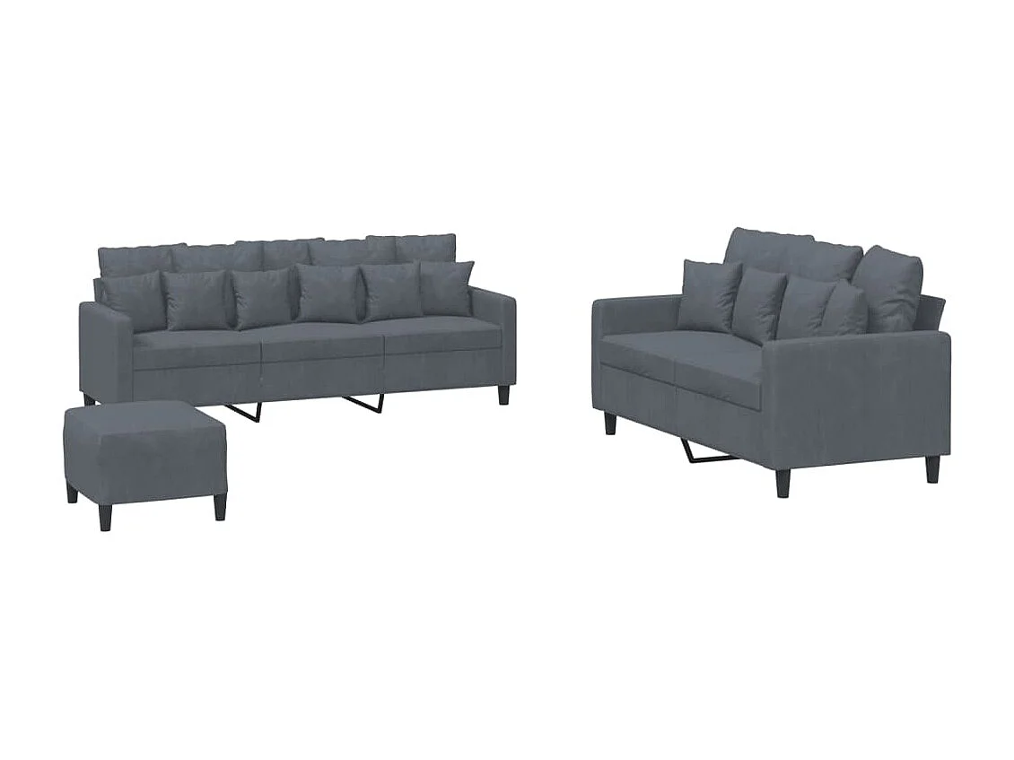 Ensemble de canapés 3 pcs avec coussins Gris foncé Velours
